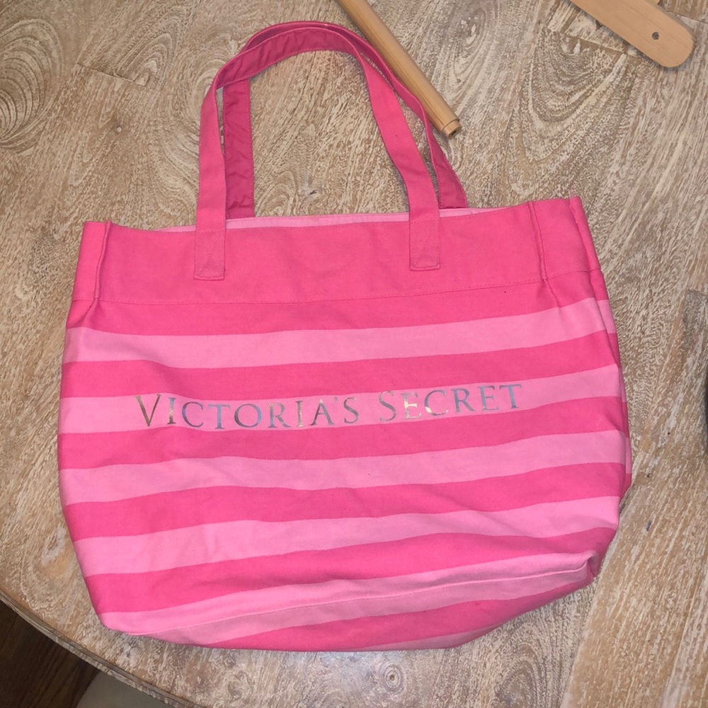 Victoria’s Secret pink stripe tote bag